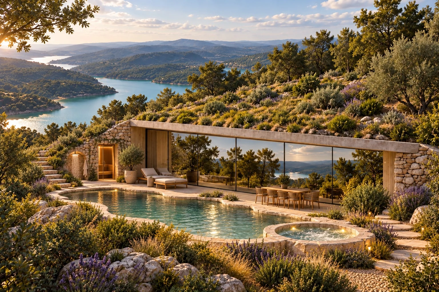 Glass Cave Homes with Garden Roofs